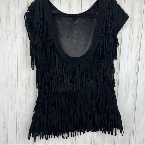 Búl black silk and suede fringe top - Picture 4 of 6